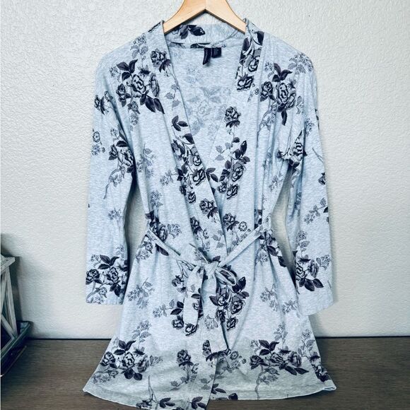 Cynthia Rowley Gray Floral Cotton Lounge Bath Robe S - Picture 1 of 5